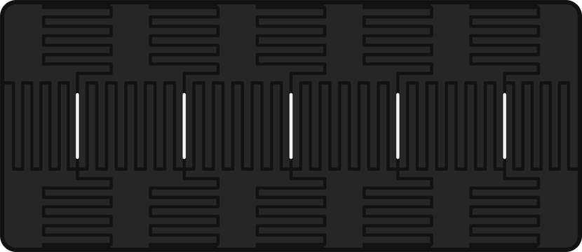Rendering of the Drum Pads harp plate: twelve dark pads in two rows, with interlocked seams between every pair that meet
