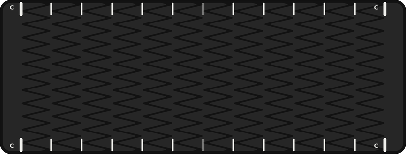 Rendering of the Fretless Wrap harp plate: the fretless zigzag strip with a C marked at both ends