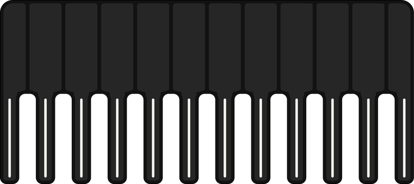 Rendering of the Long Teeth harp plate: twelve long black teeth like a comb, with open gaps between them