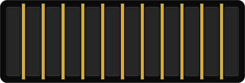 Rendering of the Strumplate: twelve wide black bands with a raised gold bar between each