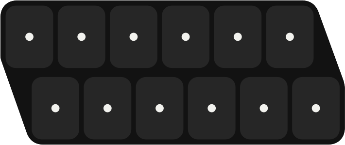 Rendering of the Twin Rows harp plate: twelve dark square pads in two staggered rows of six