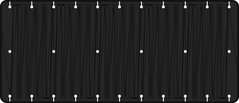 Rendering of the XY Pad harp plate: a plain black surface with a grid of white dots and ticks along the edges