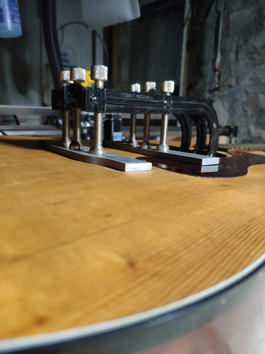 1976 Guild acoustic guitar during a belly bulge repair