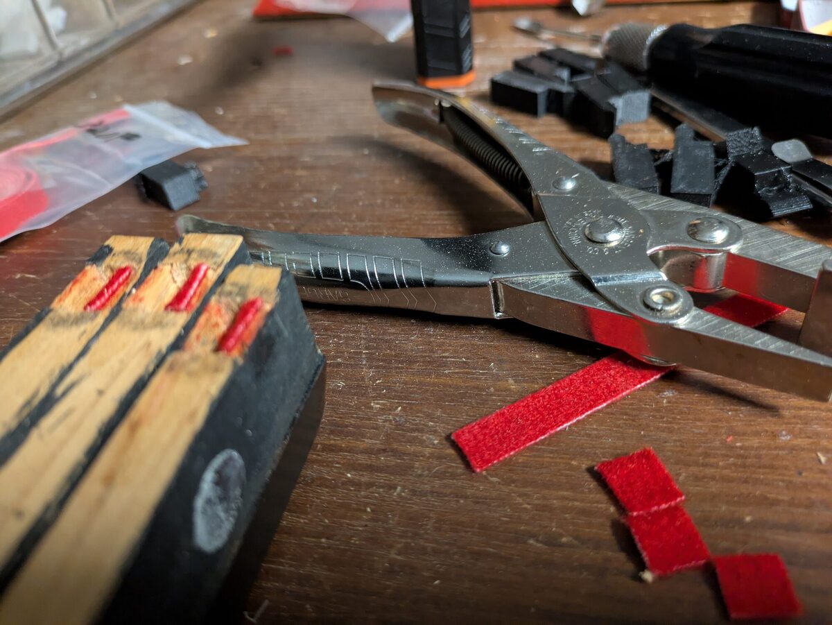 Piano keys on the bench for rebushing